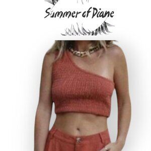 ASOS Summer Of Diane x Vici one-shoulder crinkly top in terracotta NWT size L